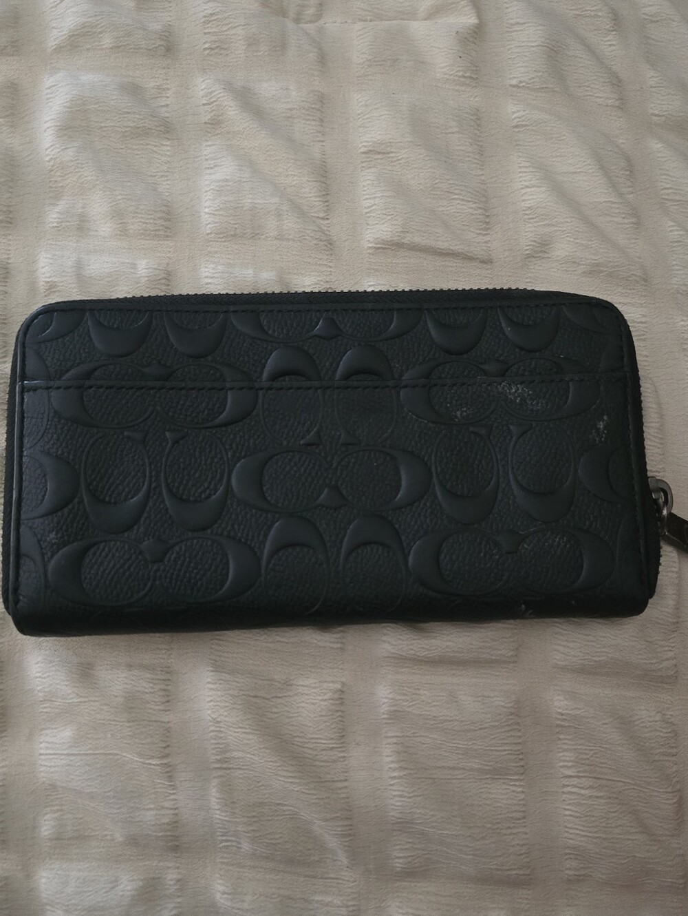 Embossed Signature Zip Around Wallet - Black